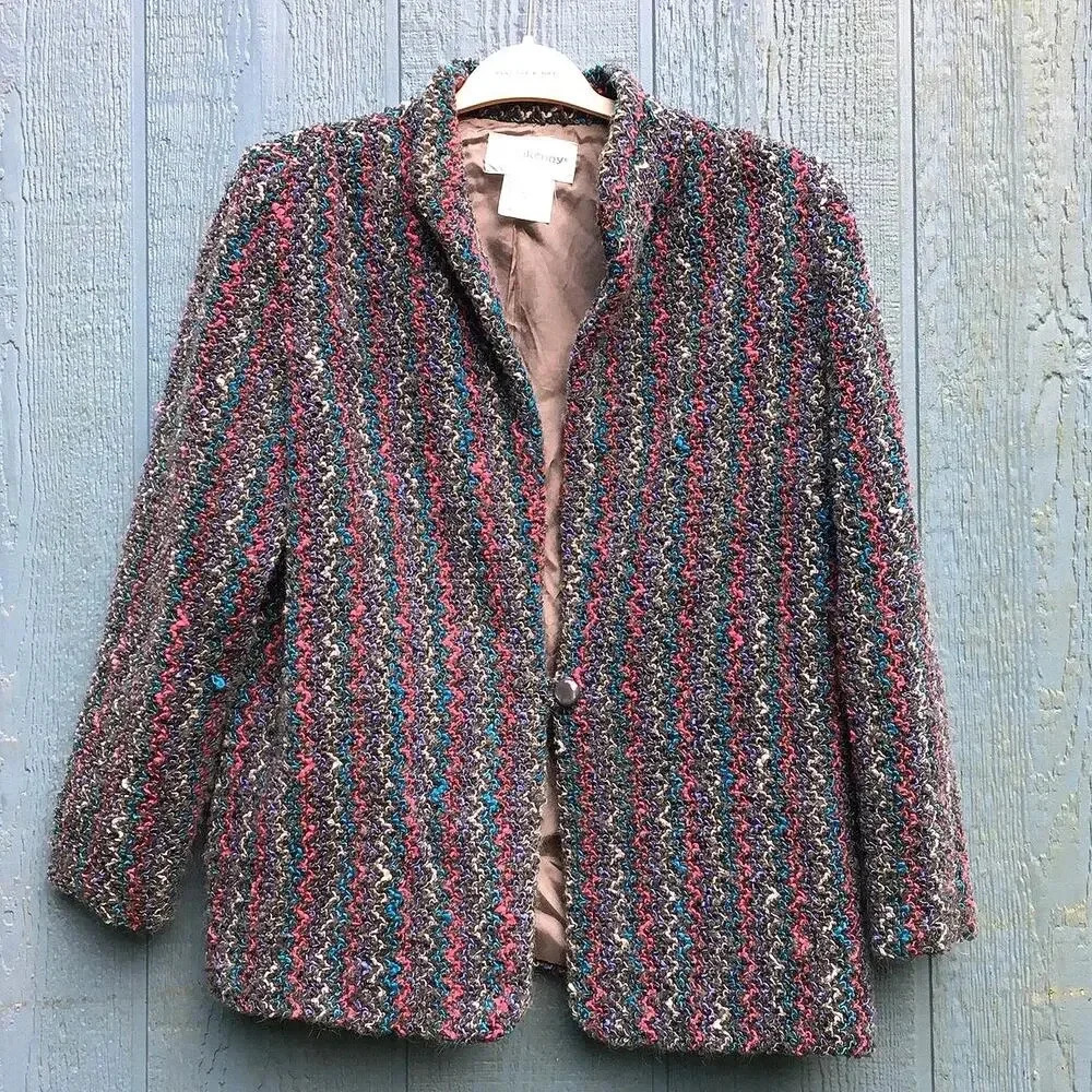 Donnkenny Women Size 10 Vintage Wool Blend Multicolor Thread Blazer
